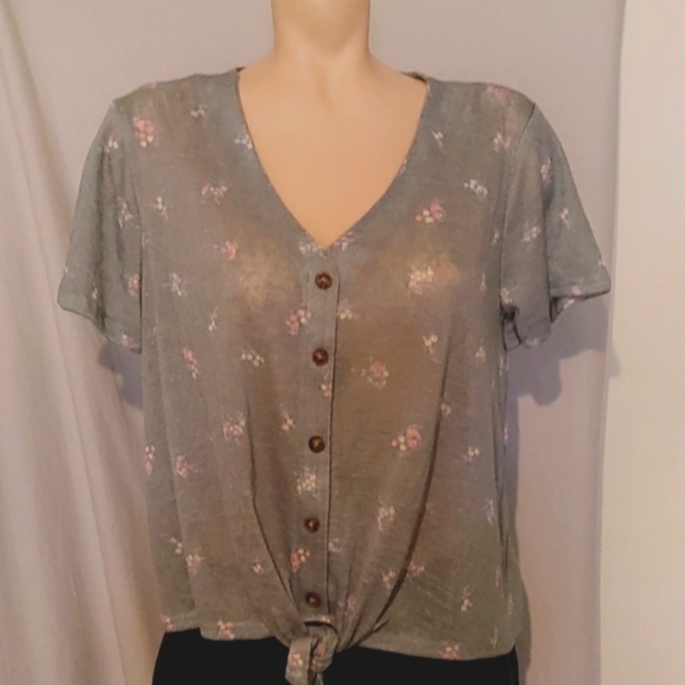 Hippie Rose olive floral tie front top